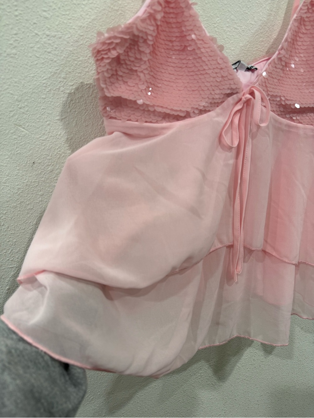 Fashion Nova Pink Sequin Mesh Babydoll Cami Top Ibiza Y2K Fairycore M - Picture 3 of 8